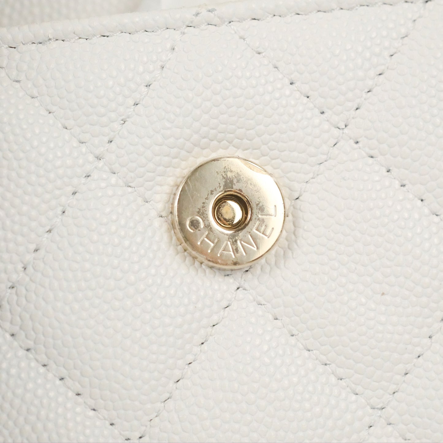 Chanel Mini Top Handle Clutch with Chain White Caviar Light Gold Hardware 23P