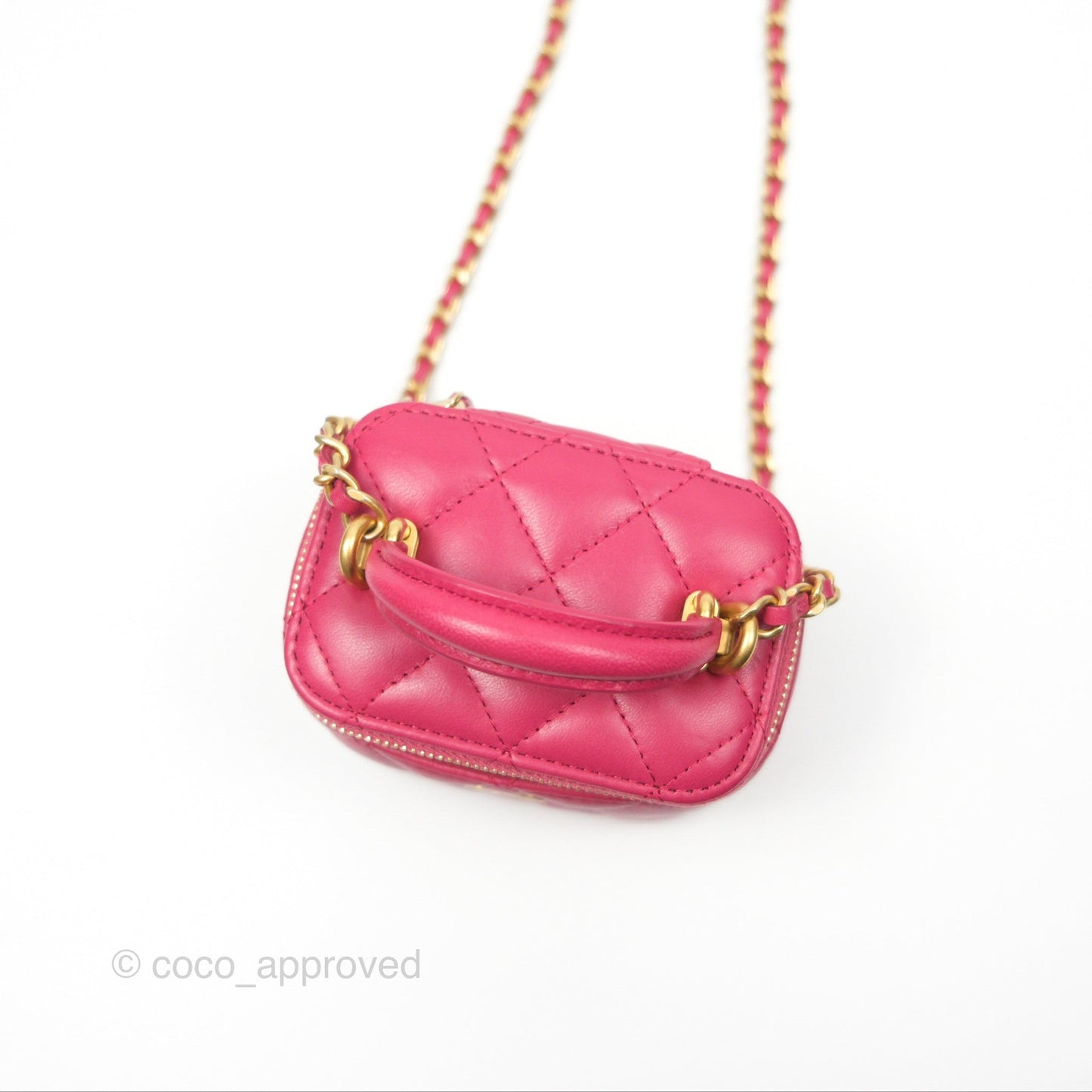 Chanel Mini Top Handle Vanity With Chain Dark Pink Lambskin Aged Gold Hardware