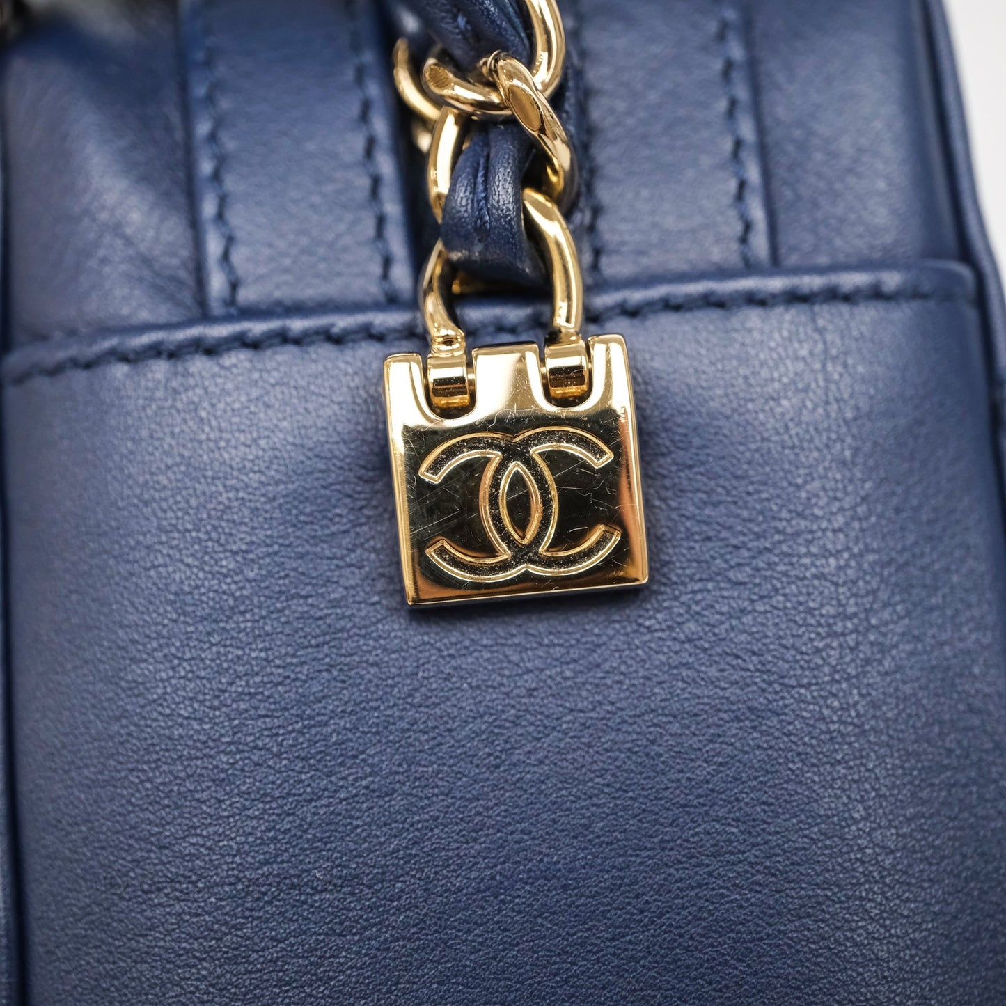 Chanel CC Octagon Camera Case Lambskin Navy Gold Hardware
