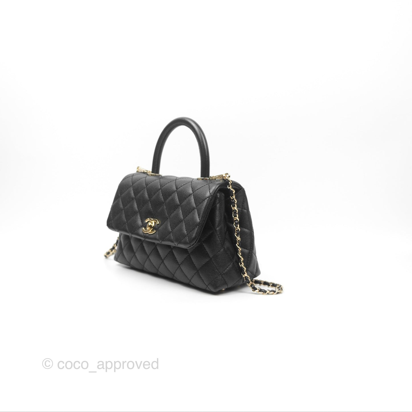 Chanel Small Quilted Coco Handle Black Caviar Gold Hardware