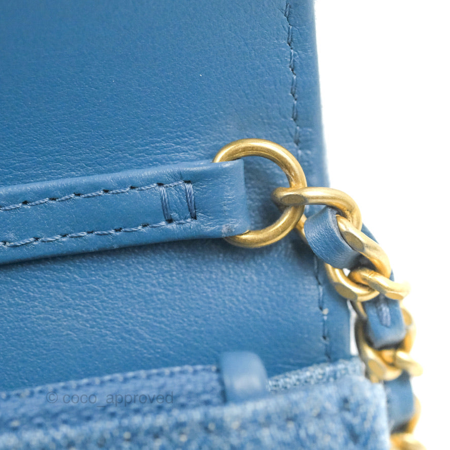 Chanel Quilted Pearl Crush Wallet on Chain WOC Denim Aged Gold Hardware