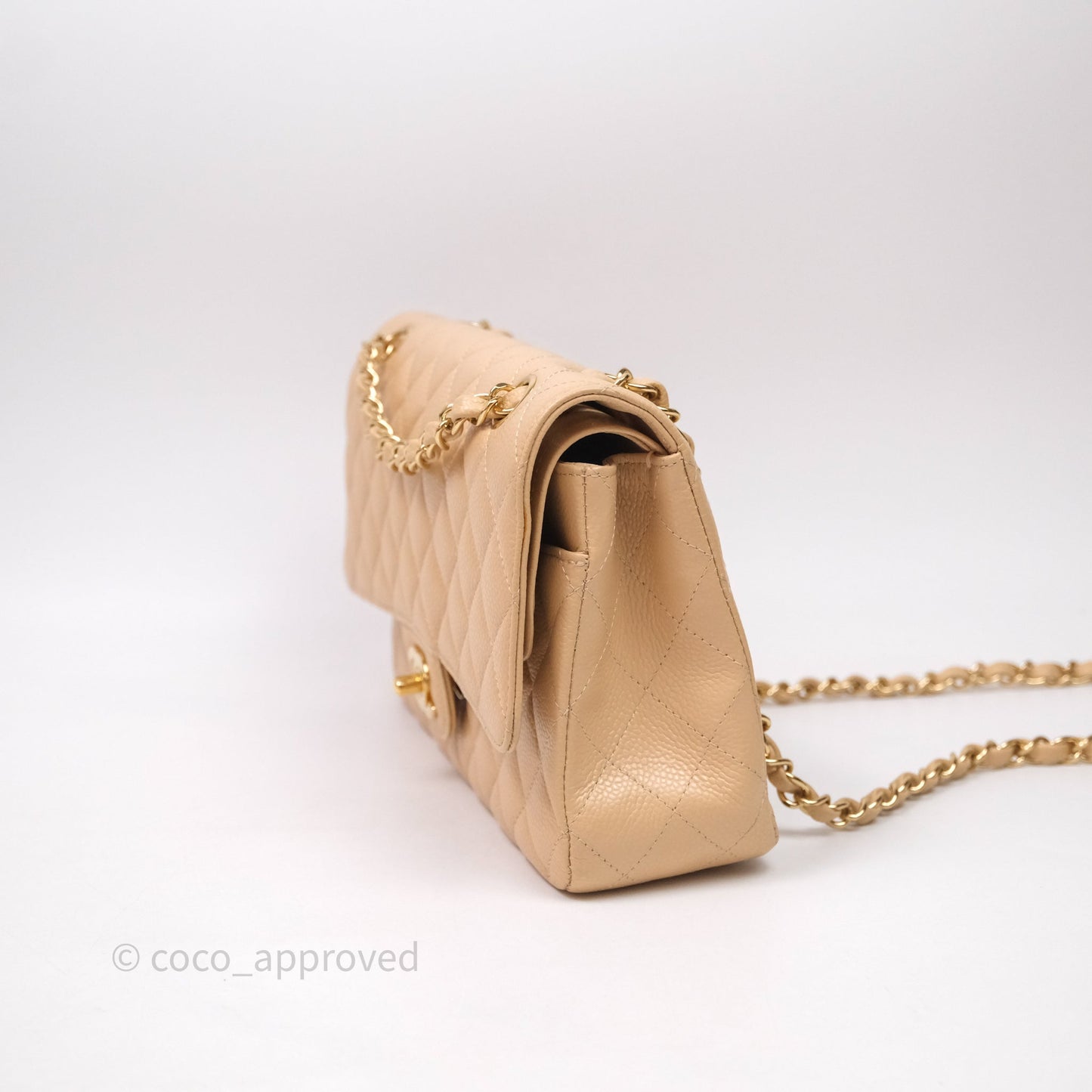 Chanel Classic M/L Medium Flap Quilted Beige Caviar Gold Hardware