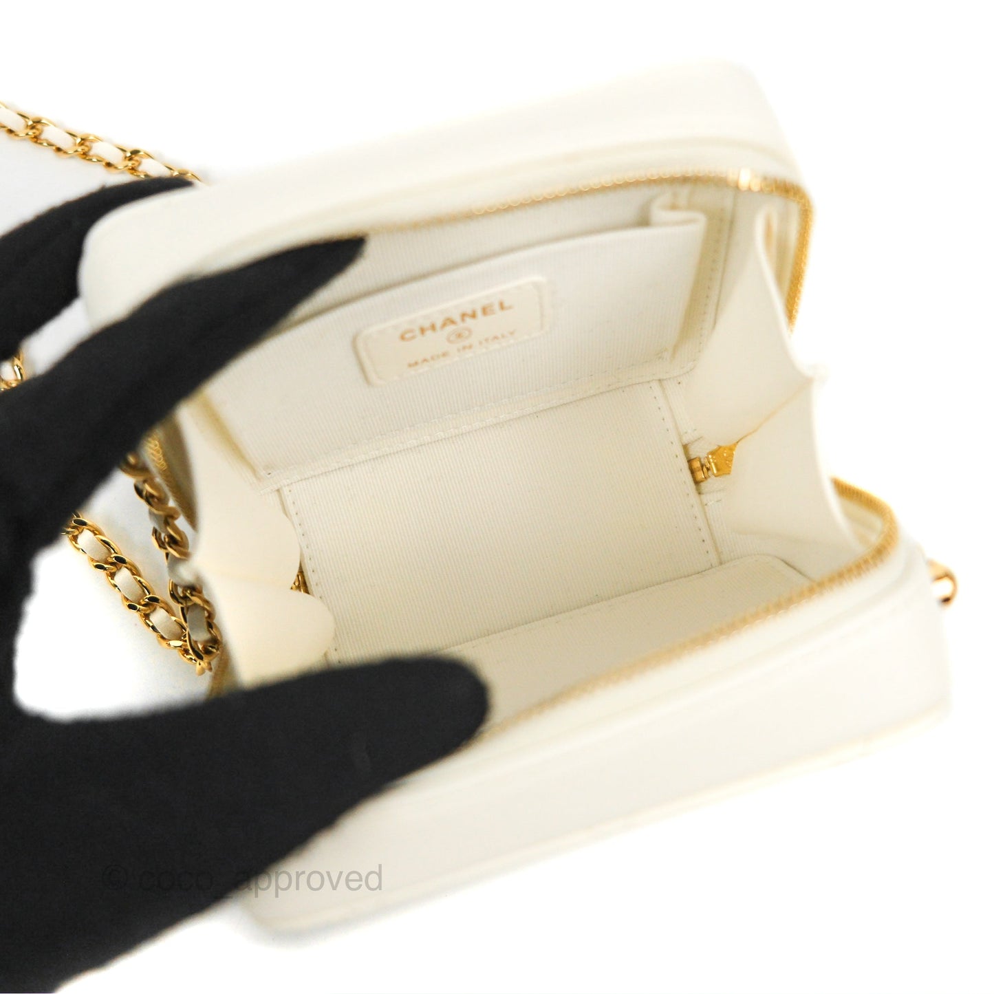 Chanel Mini Vanity Case with Chain White Lambskin Gold Hardware