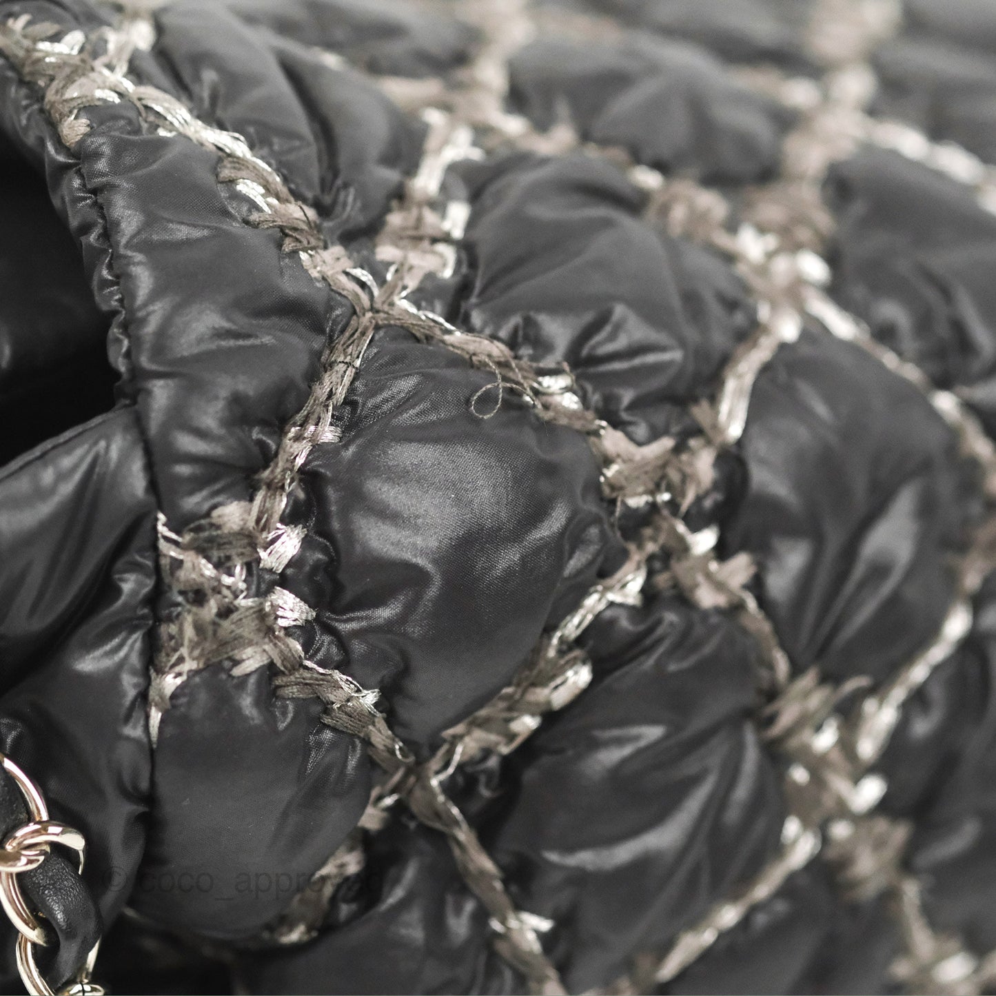 Chanel Tweed On Stitch Bubble Accordion Flap Black Nylon Silver Hardware