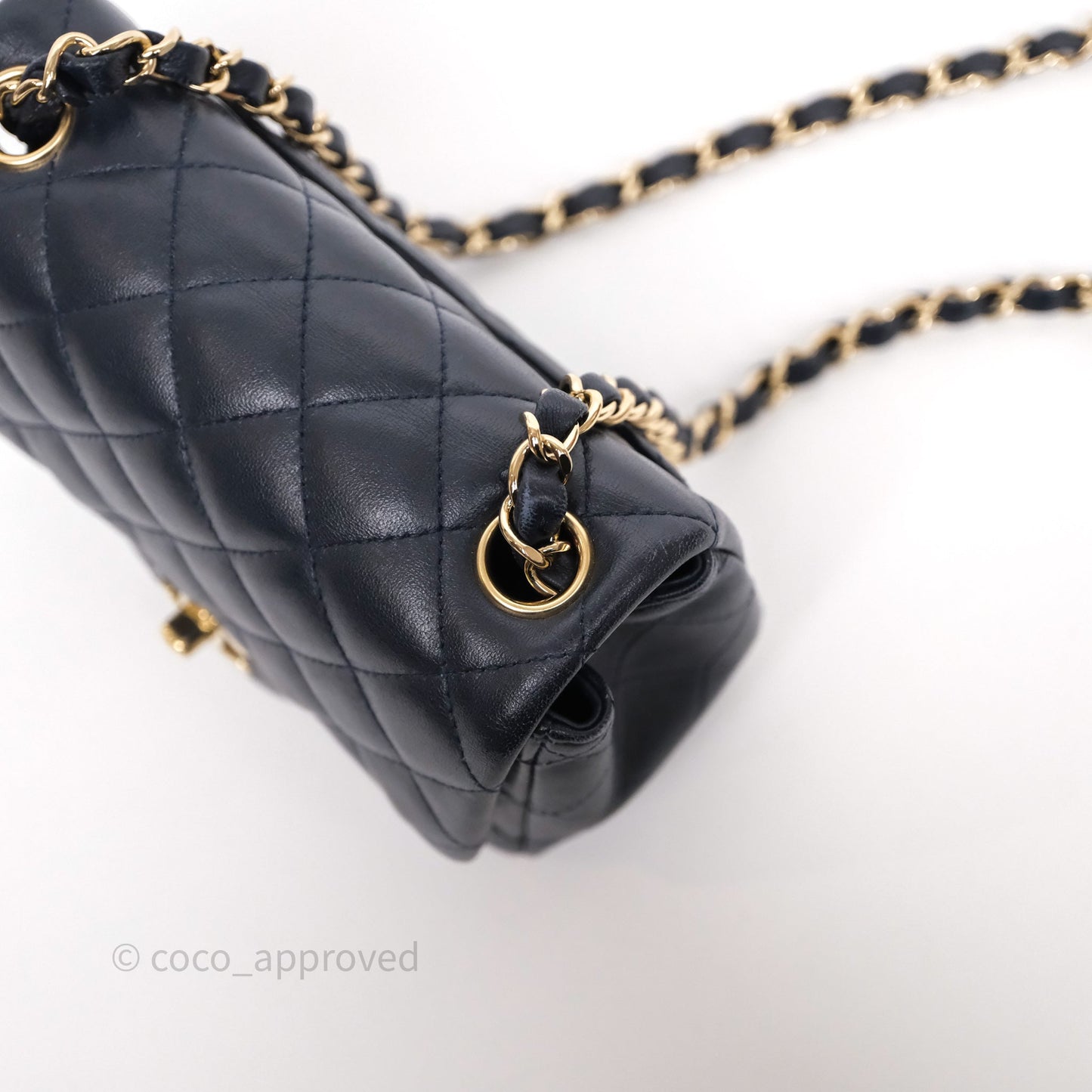 Chanel Mini Square Flap Quilted Navy Lambskin Gold Hardware