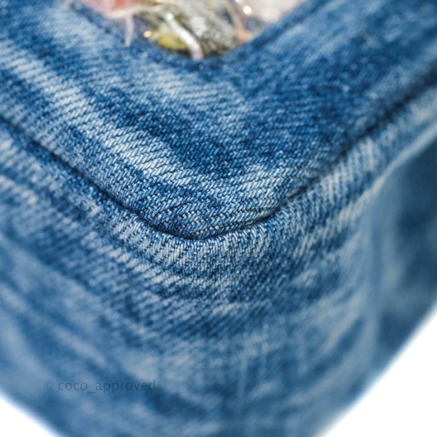 Chanel Quilted M/L Medium Double Flap Tweed Washed Denim Aged Gold Hardware