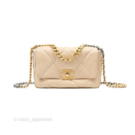 Chanel 19 Small Beige Goatskin Mixed Hardware