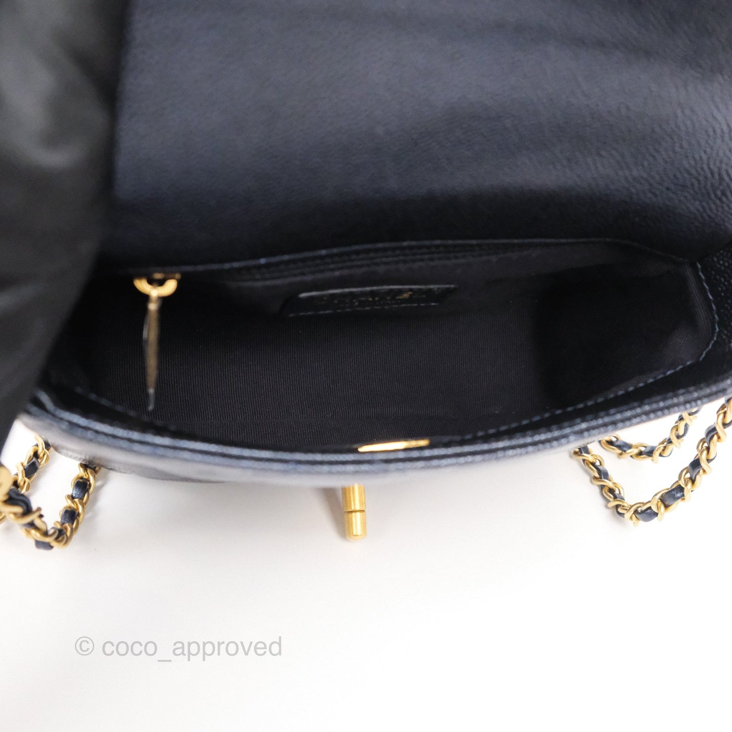 Chanel My Perfect Mini Flap Quilted Iridescent Navy Caviar Aged Gold Hardware