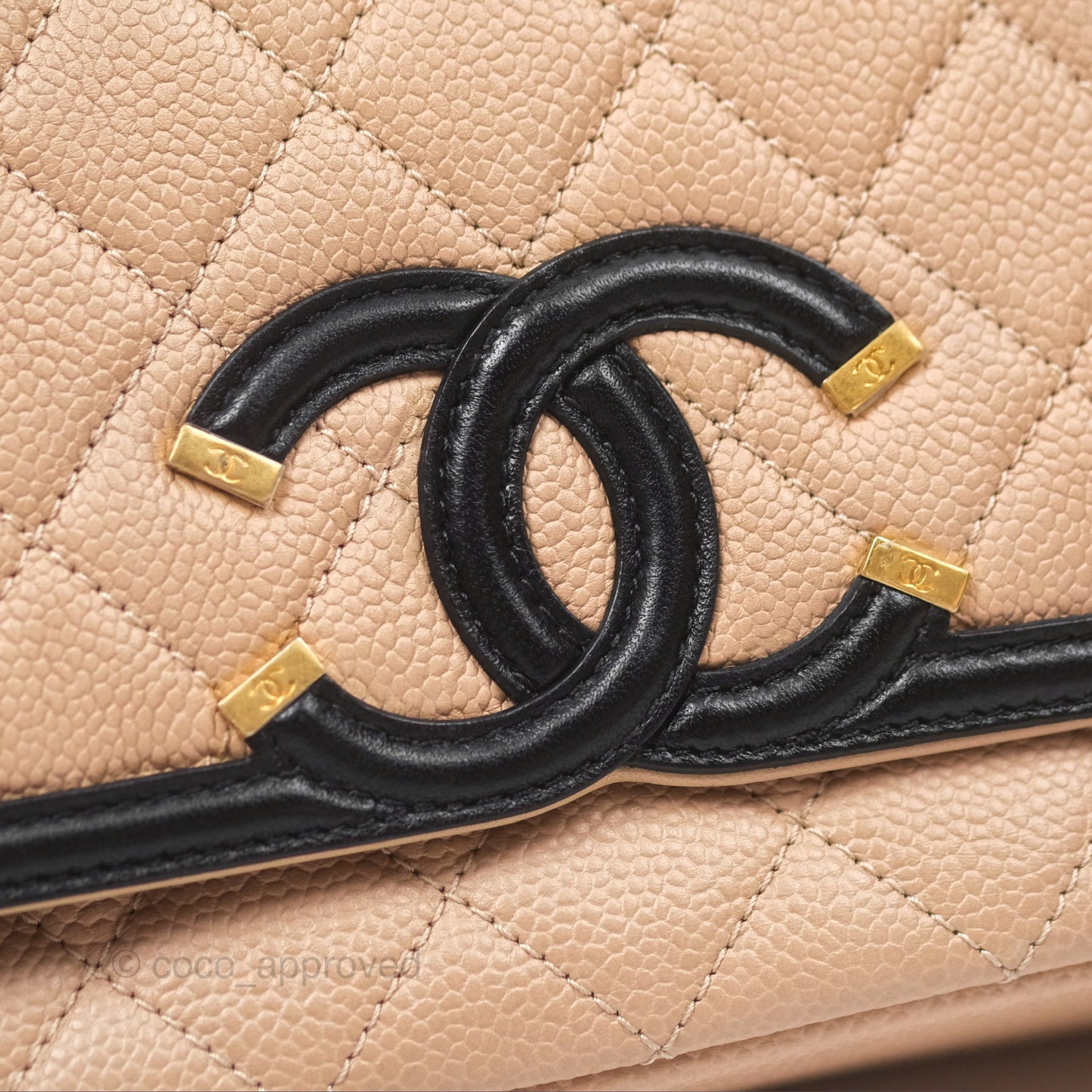 Chanel Quilted Small CC Filigree Flap Beige Black Caviar
