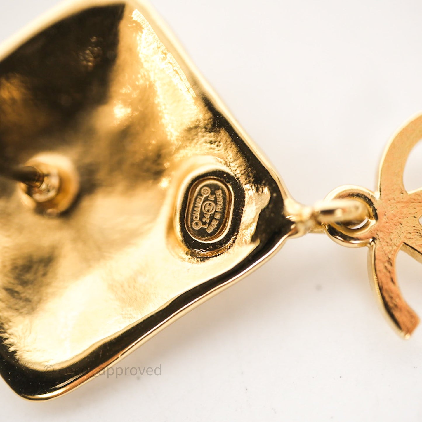 Chanel Square Drop CC Earrings Gold Tone 24K