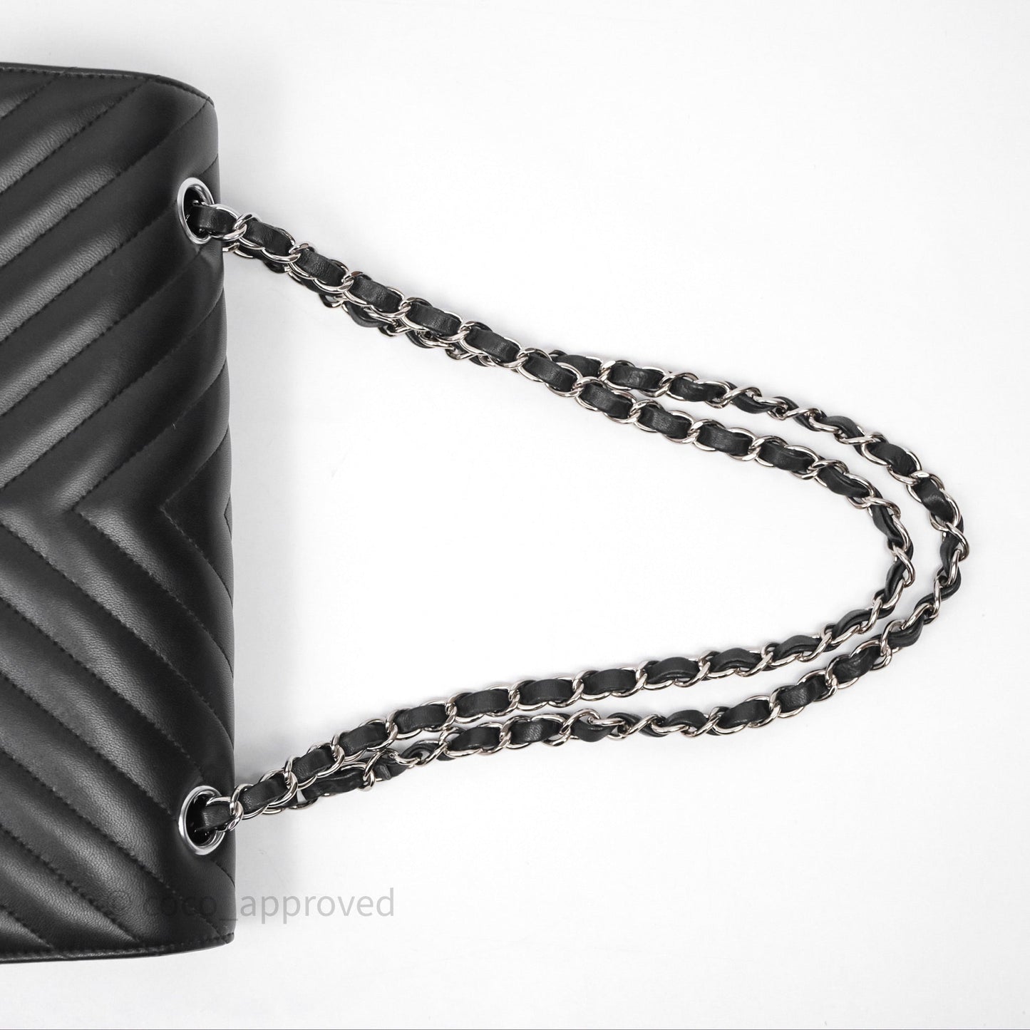 Chanel Classic M/L Medium Flap Chevron Black Lambskin Silver Hardware