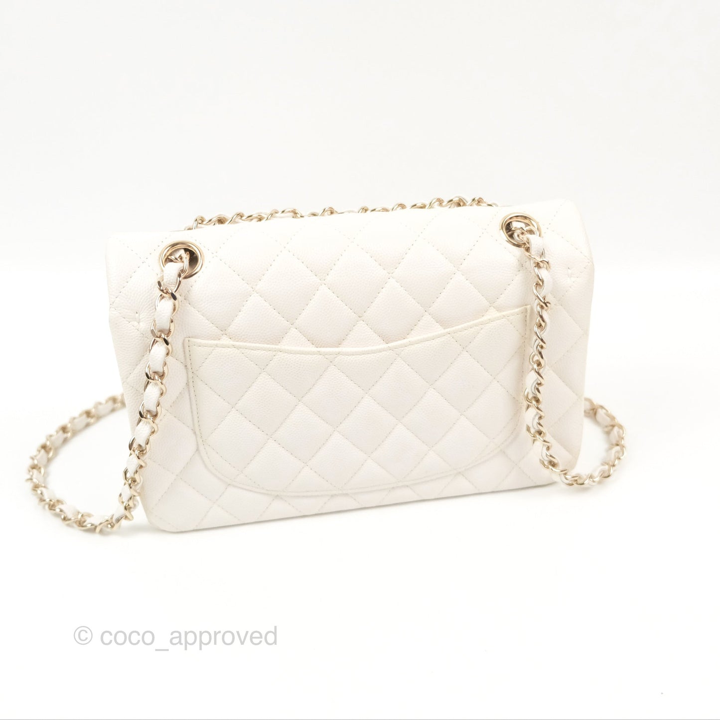 Chanel Small Classic Quilted Flap White Caviar Gold Hardware