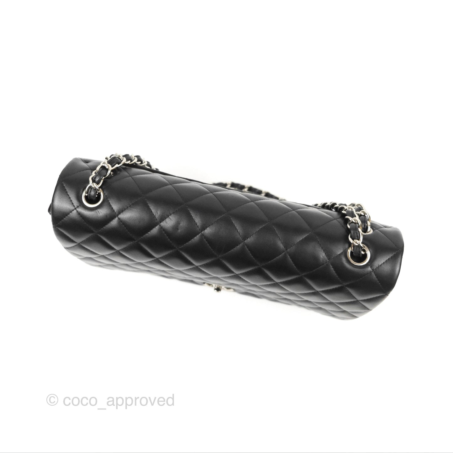 Chanel Quilted Maxi Double Flap Black Lambskin Silver Hardware