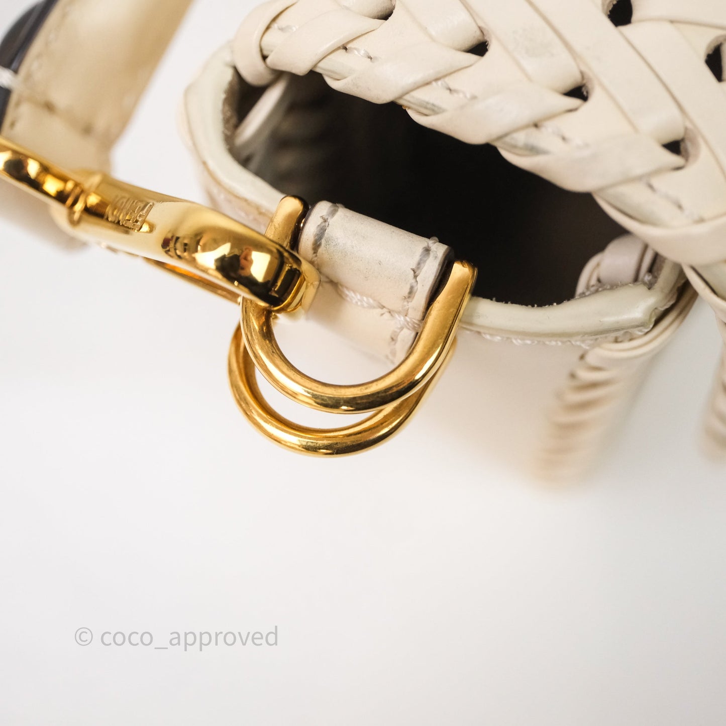 Fendi Braided Leather Baguette Bag Ivory Gold Hardware