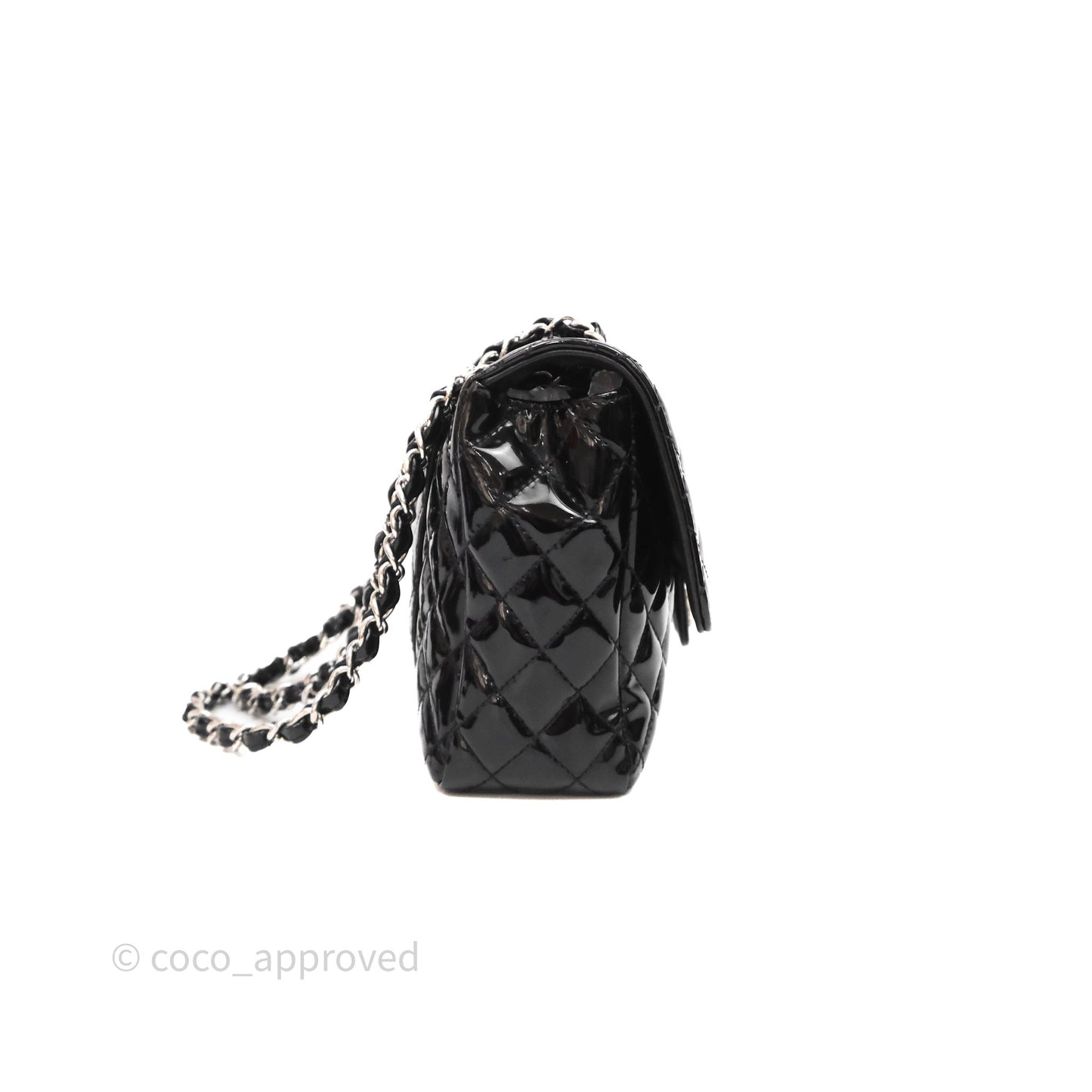Chanel Quilted Medium Flap Black Patent Silver Hardware