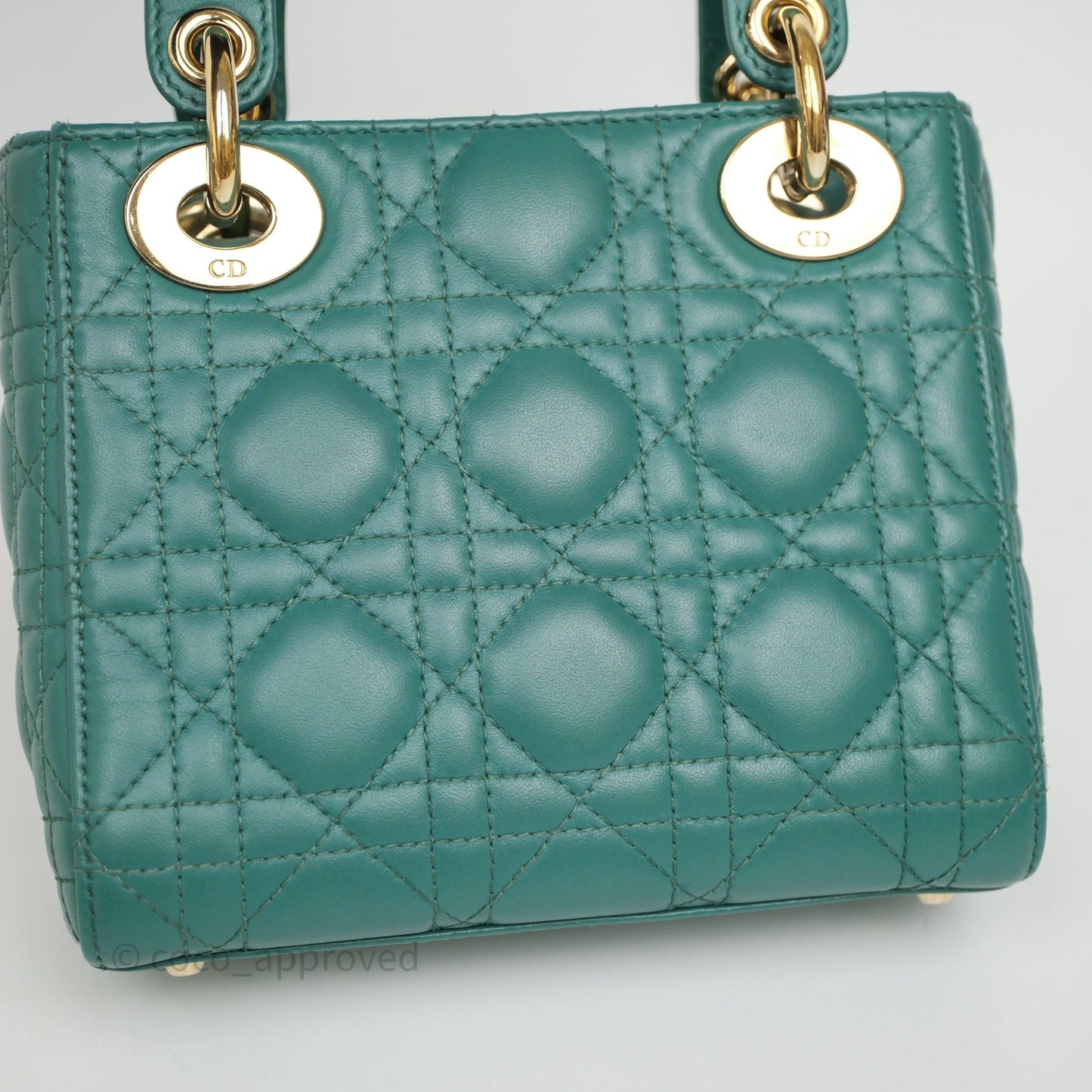 Christian Dior Mini Lady Dior Cannage Green Lambskin Gold Hardware