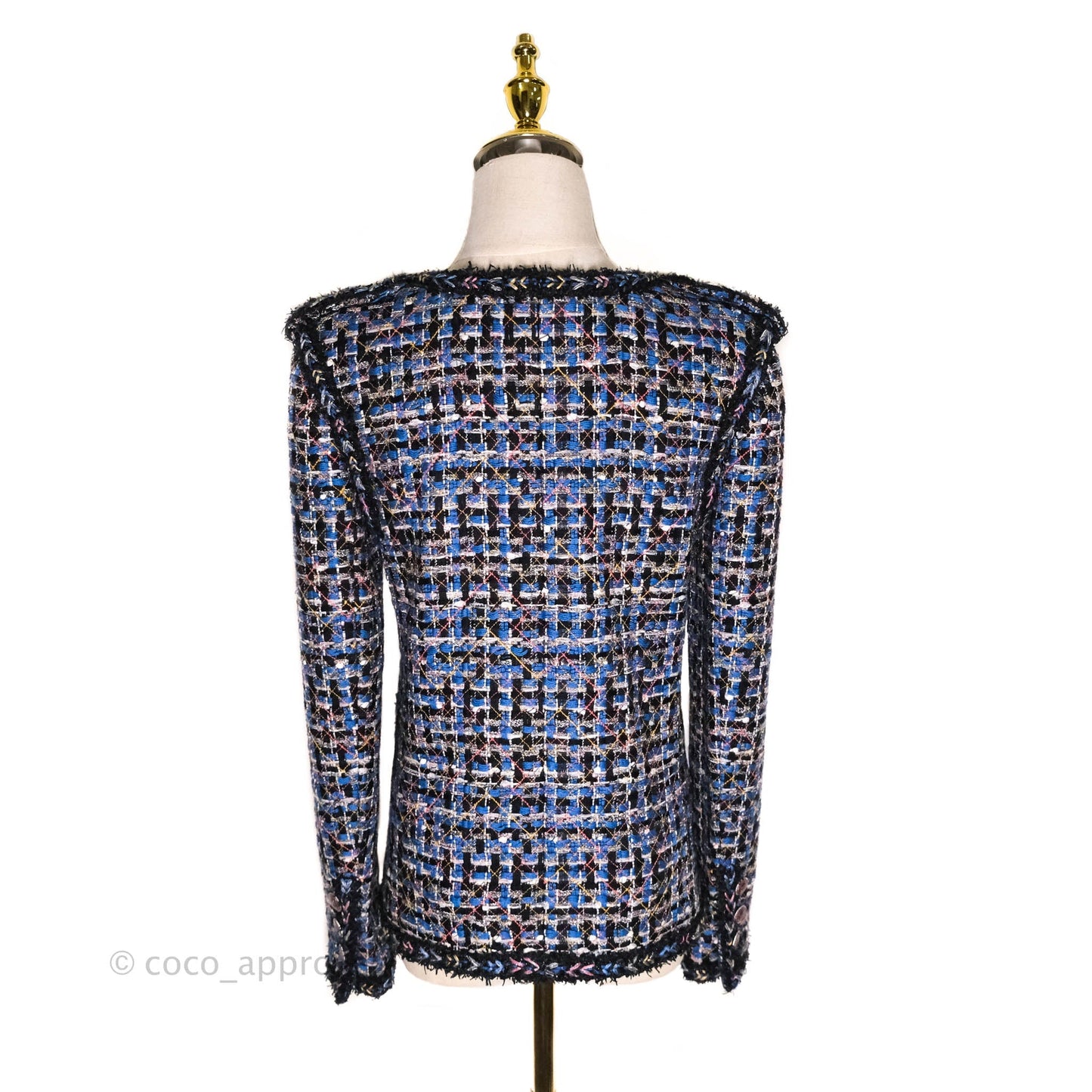Chanel Tweed Blue & Black Button Front Jacket