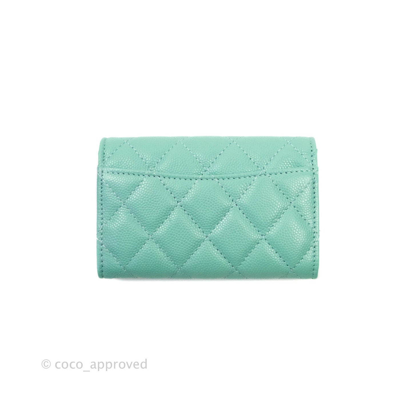Chanel Quilted Flap Card Holder Caviar Mint Gold Hardware