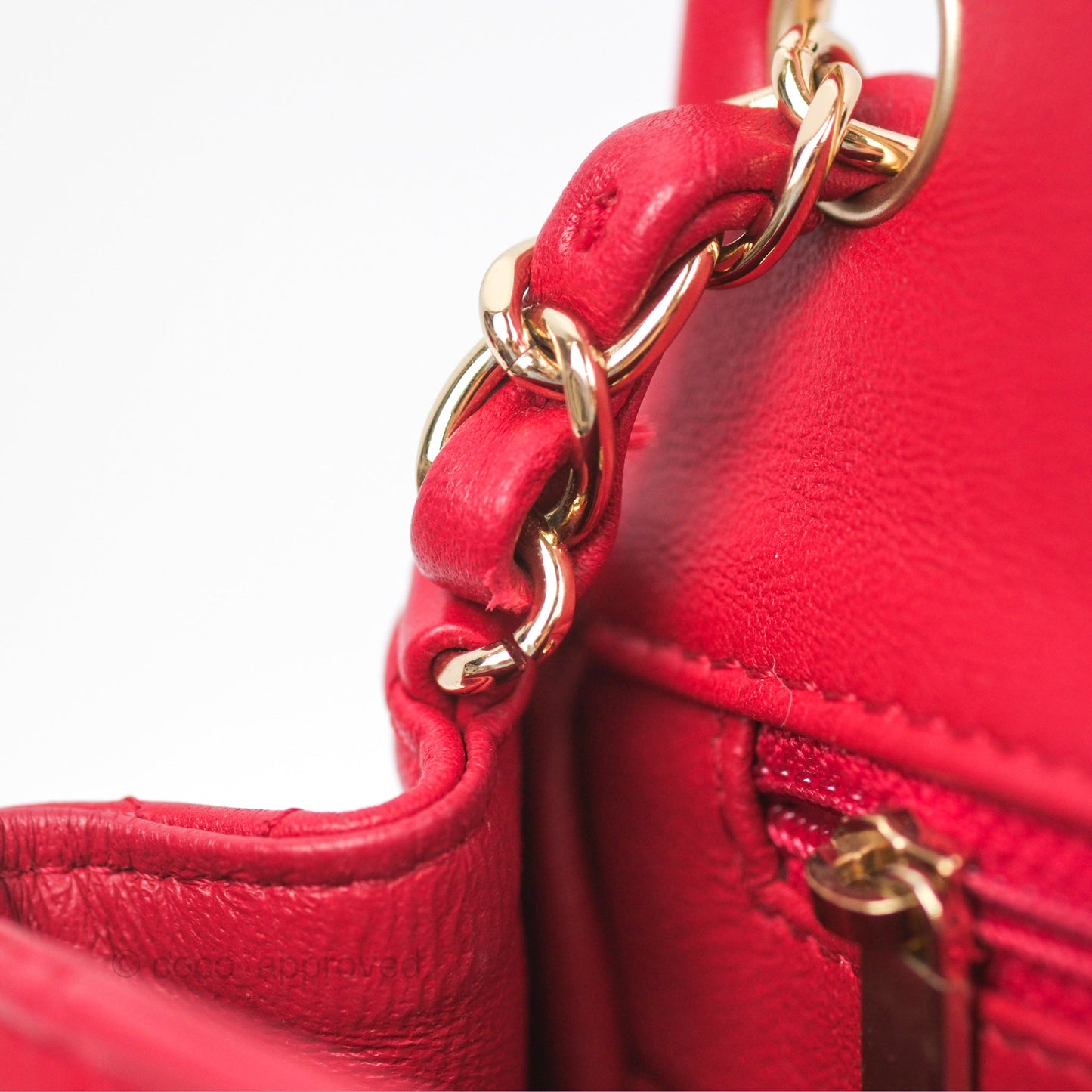 Chanel Mini Square Flap Red Lambskin Light Gold Hardware