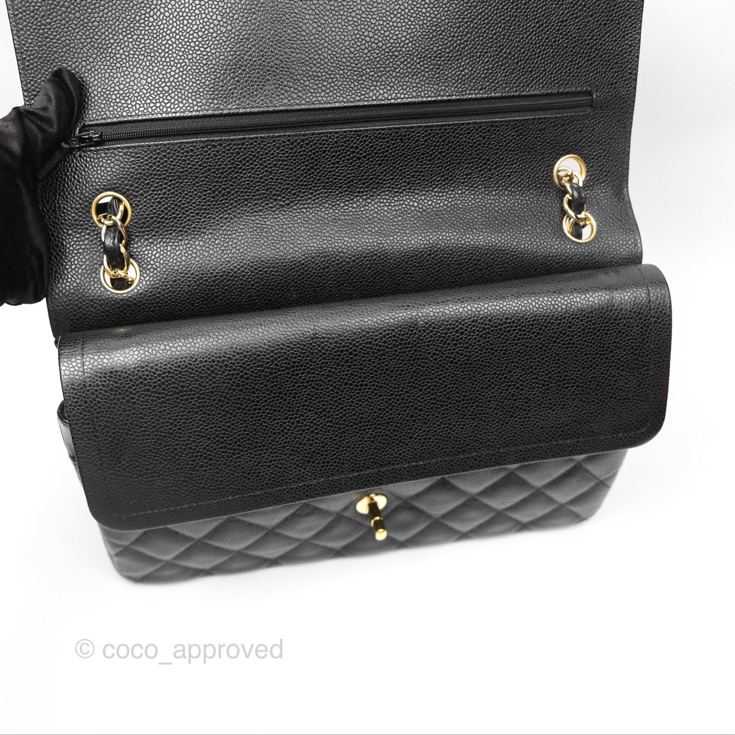 Chanel Jumbo Double Flap Quilted Black Caviar Gold Hardware⁣⁣