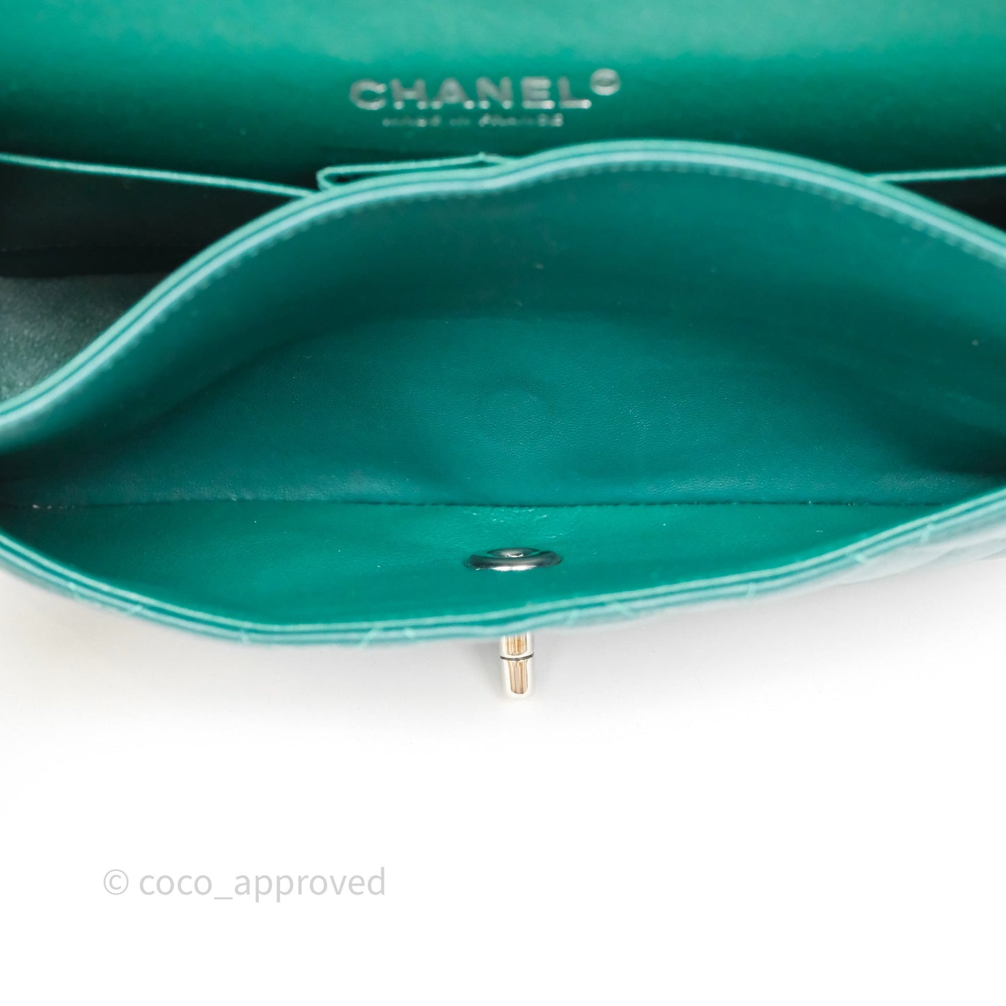 Chanel Medium Classic Flap Quilted Dark Green Lambskin Silver Hardware