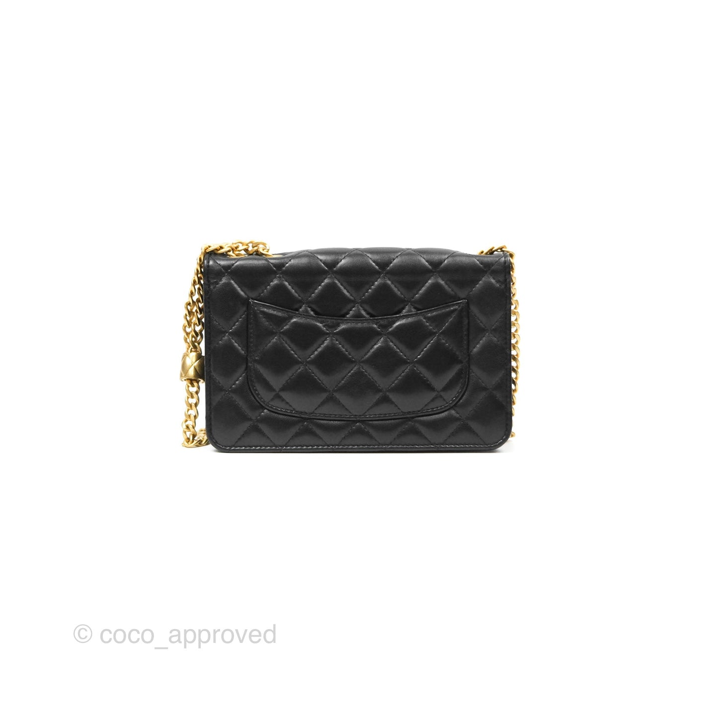 Chanel All Slide Wallet on Chain WOC Adjustable Chain Quilted Black Lambskin 22K