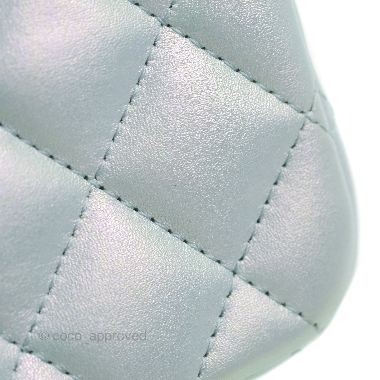 Chanel Mini Square Quilted Iridescent Icy Blue Silver Hardware