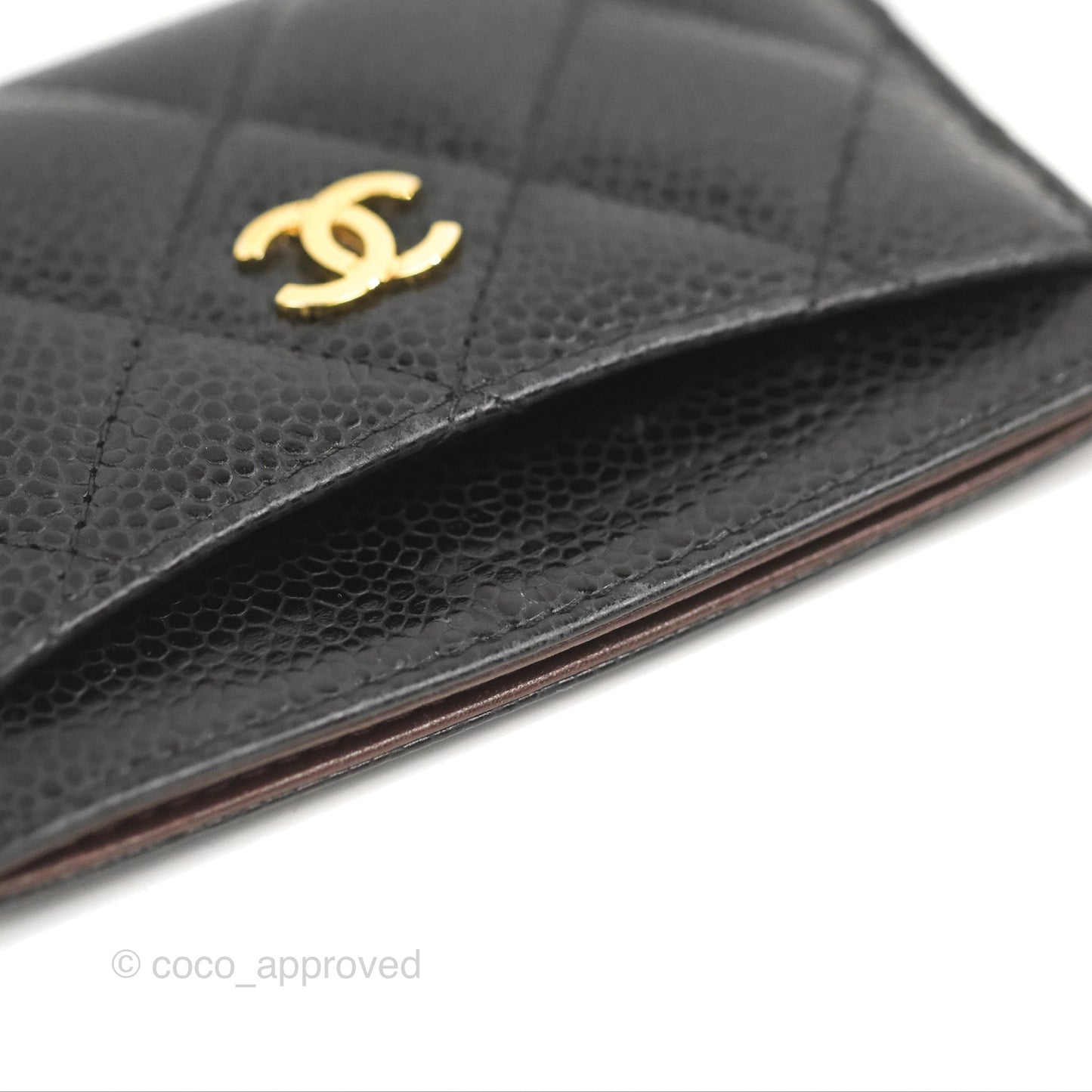 Chanel Classic Flat Card Holder Black Caviar Gold Hardware