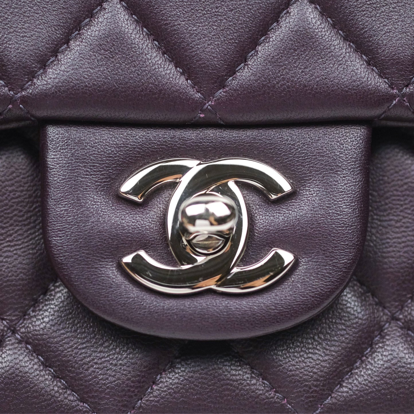 Chanel Mini Rectangular Quilted Dark Purple Lambskin Silver Hardware