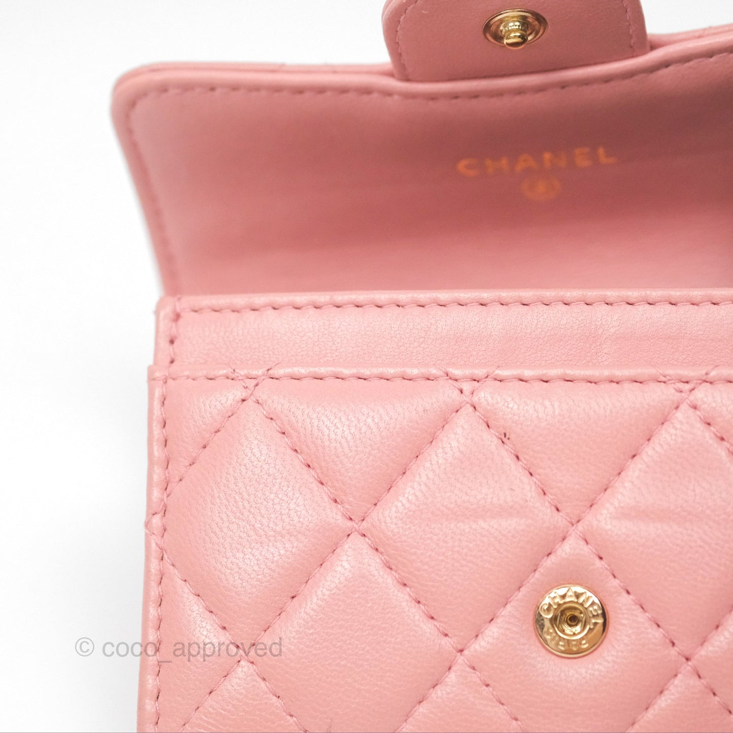 Chanel Classic Flap Card Holder Quilted Pink Lambskin Gold Hardware