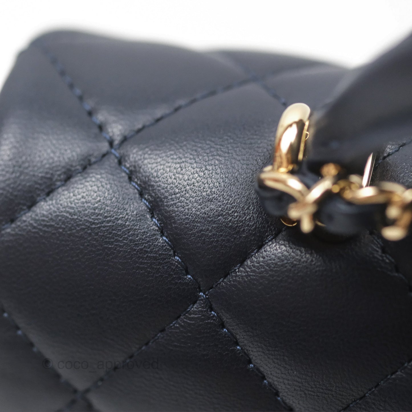 Chanel Top Handle Mini Rectangular Flap Bag Navy Lambskin Gold Hardware