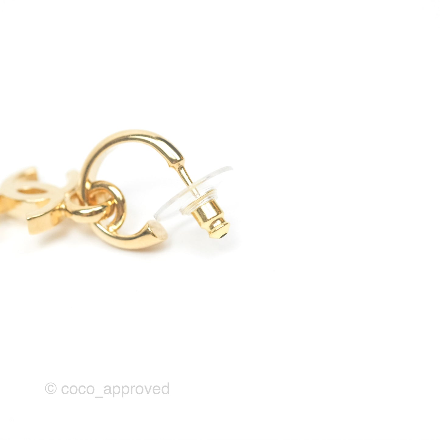 Chanel CC Pearl Drop Hoop Earrings Gold Tone 24S