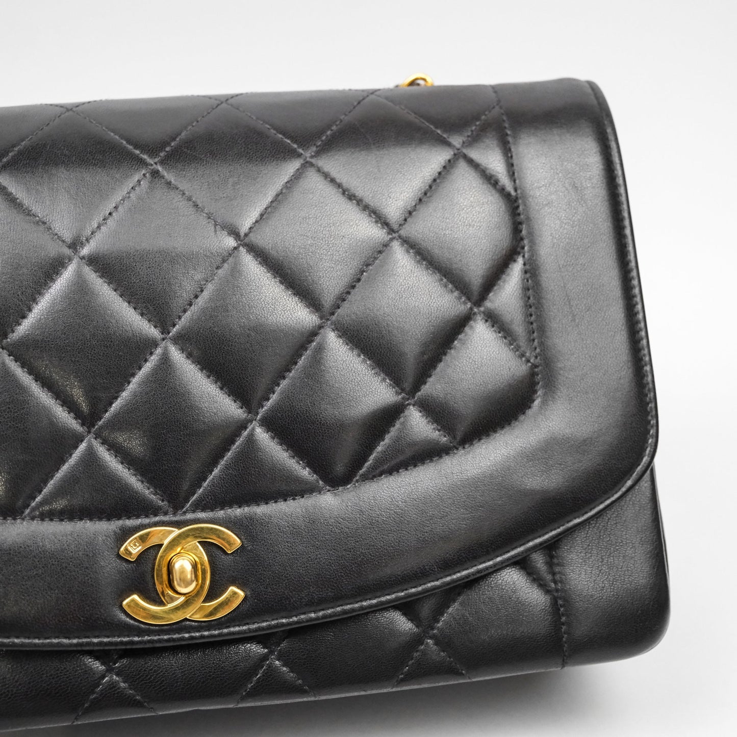 Chanel Vintage Medium Classic Diana Flap Bag Black Lambskin 24K Gold Hardware