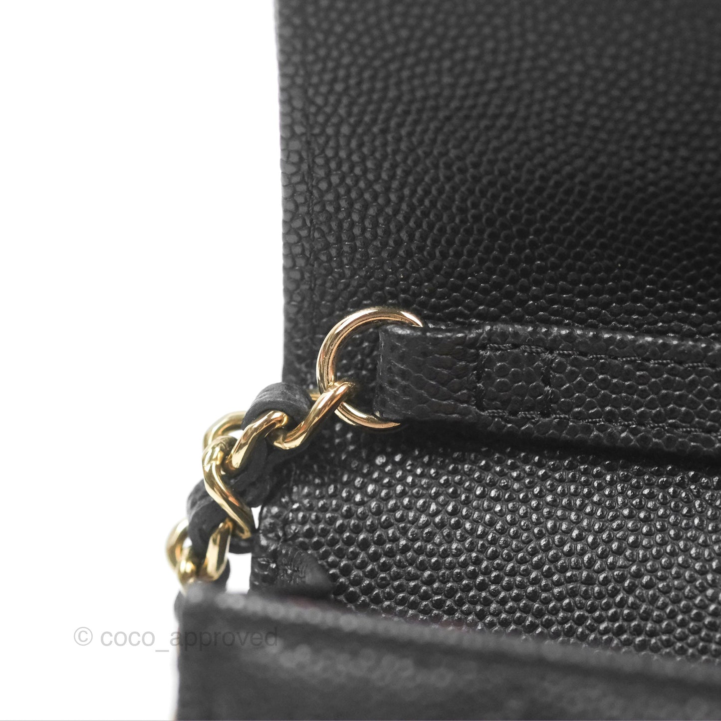 Chanel Mini Wallet Card Holder With Chain Black Caviar Gold Hardware