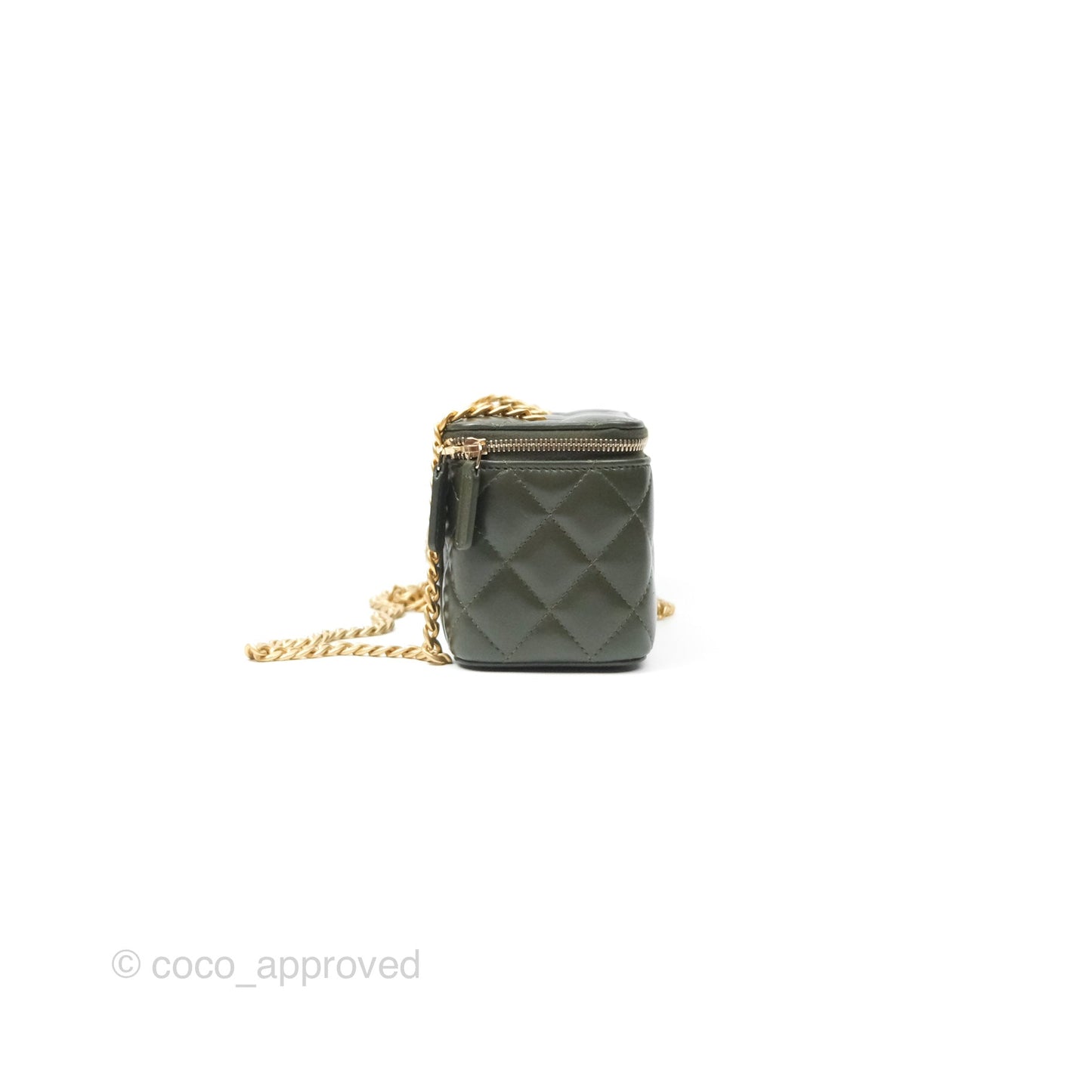 Chanel All Slide Vanity with Adjustable Chain Dark Olive Green Lambskin Aged Gold Hardware