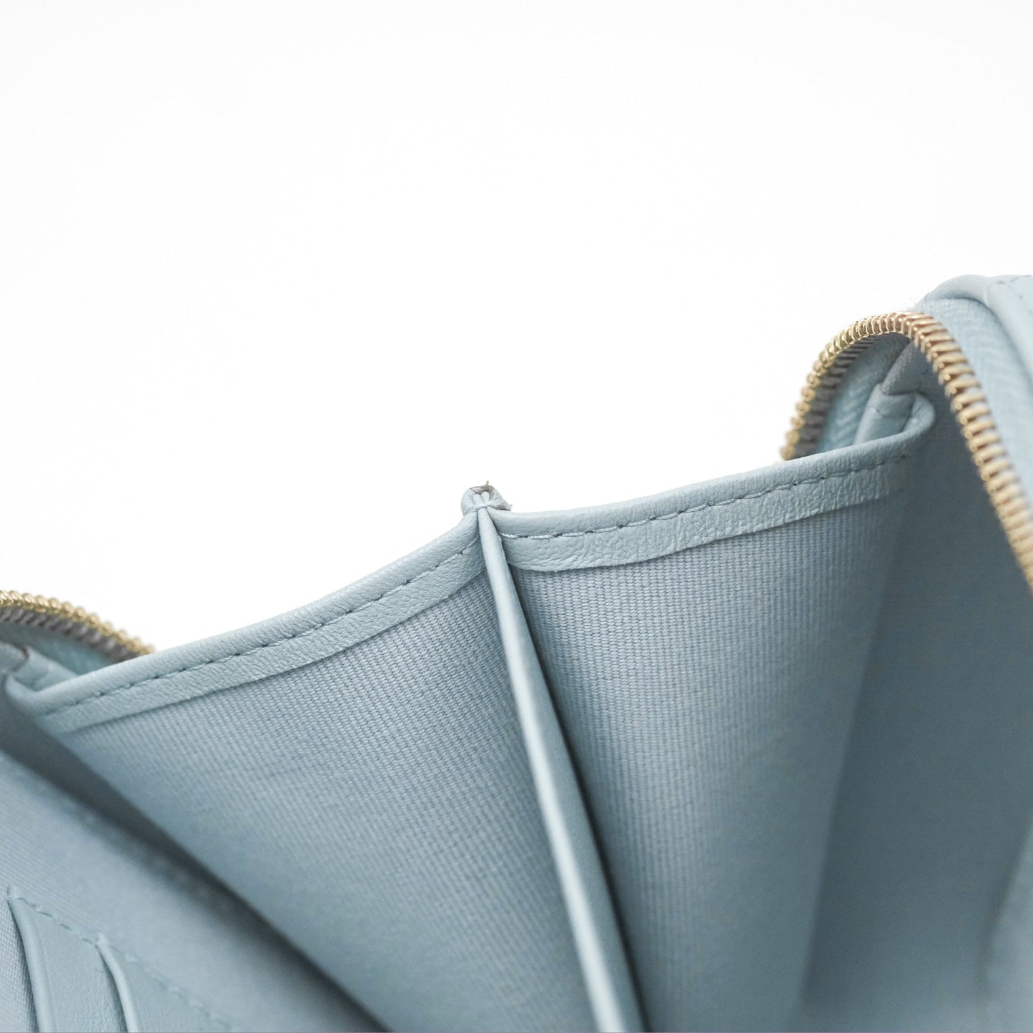 Chanel Mini Quilted Vanity Camera Case Light Blue Lambskin Gold Hardware