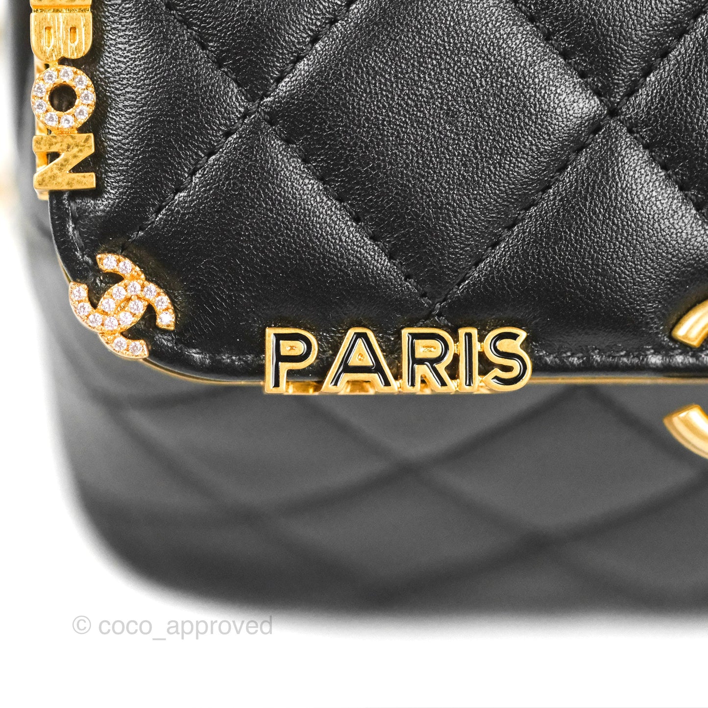 Chanel Logo Crystal Kiss-lock Vanity with Chain Black Lambskin 23C