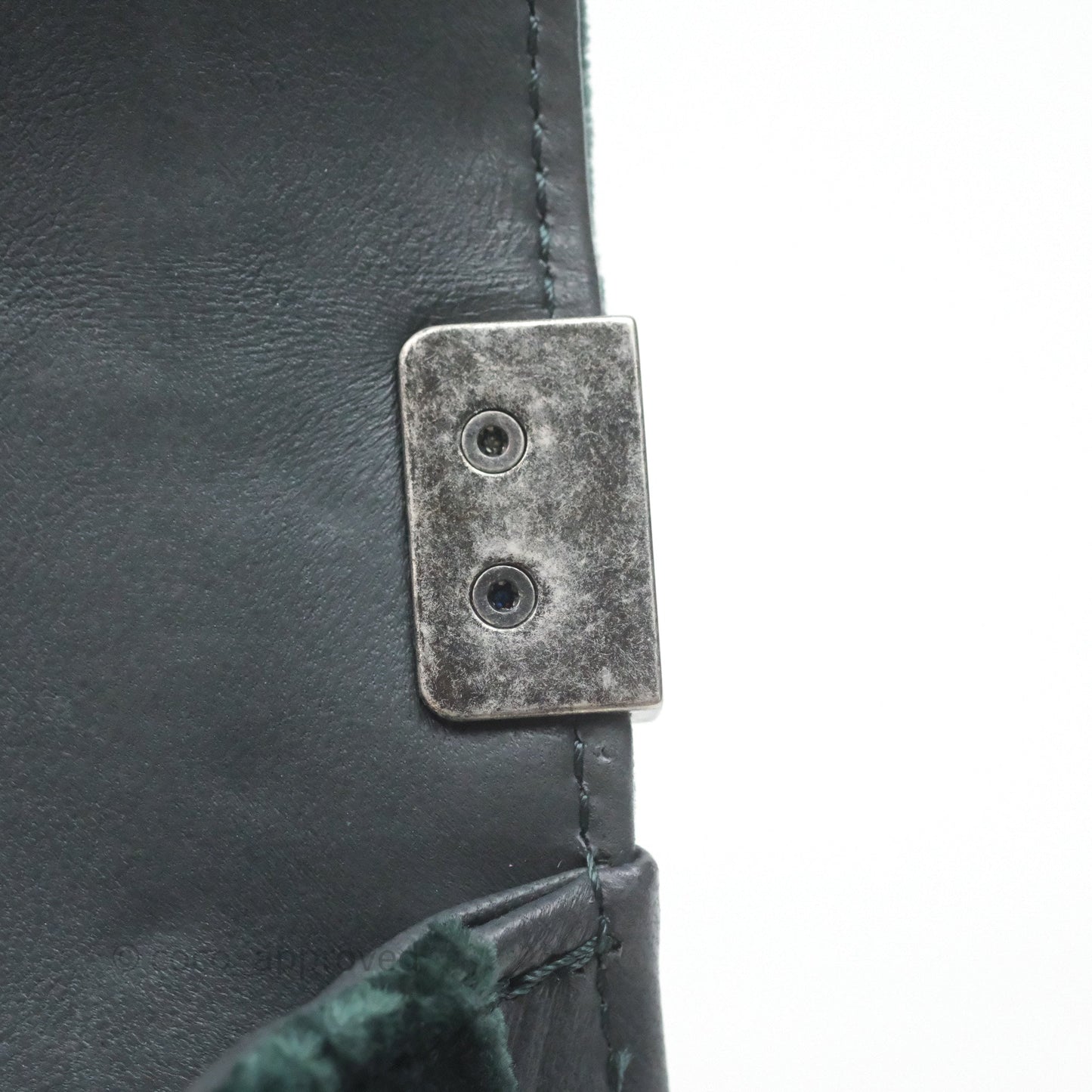 Chanel Small Boy Quilted Dark Green Velvet Ruthenium Hardware