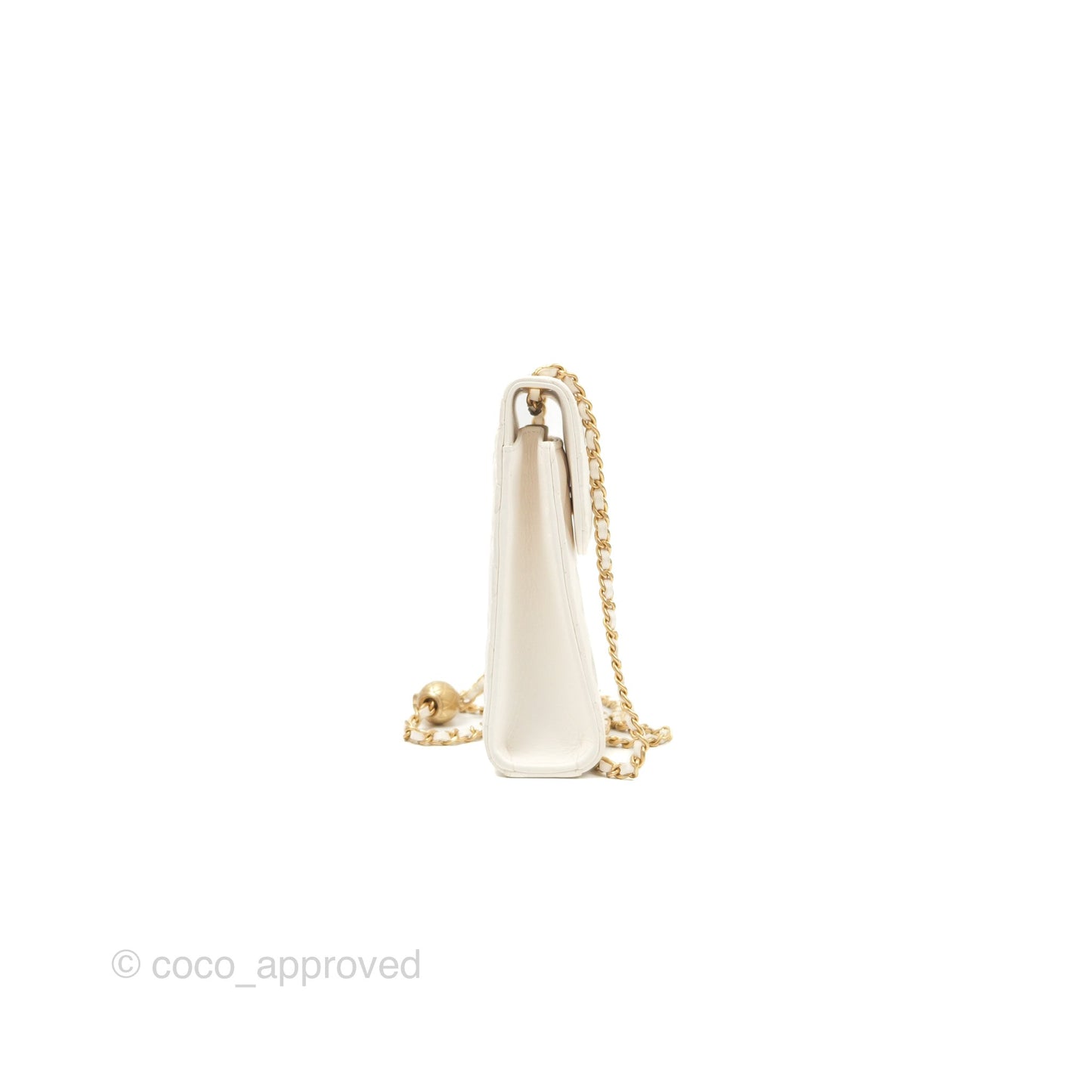 Chanel Quilted Pearl Crush Phone Holder With Chain White Lambskin