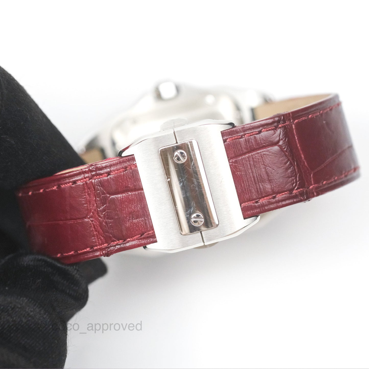 Cartier Santos-Dumont Automatic Steel Watch Burgundy Alligator-skin Strap