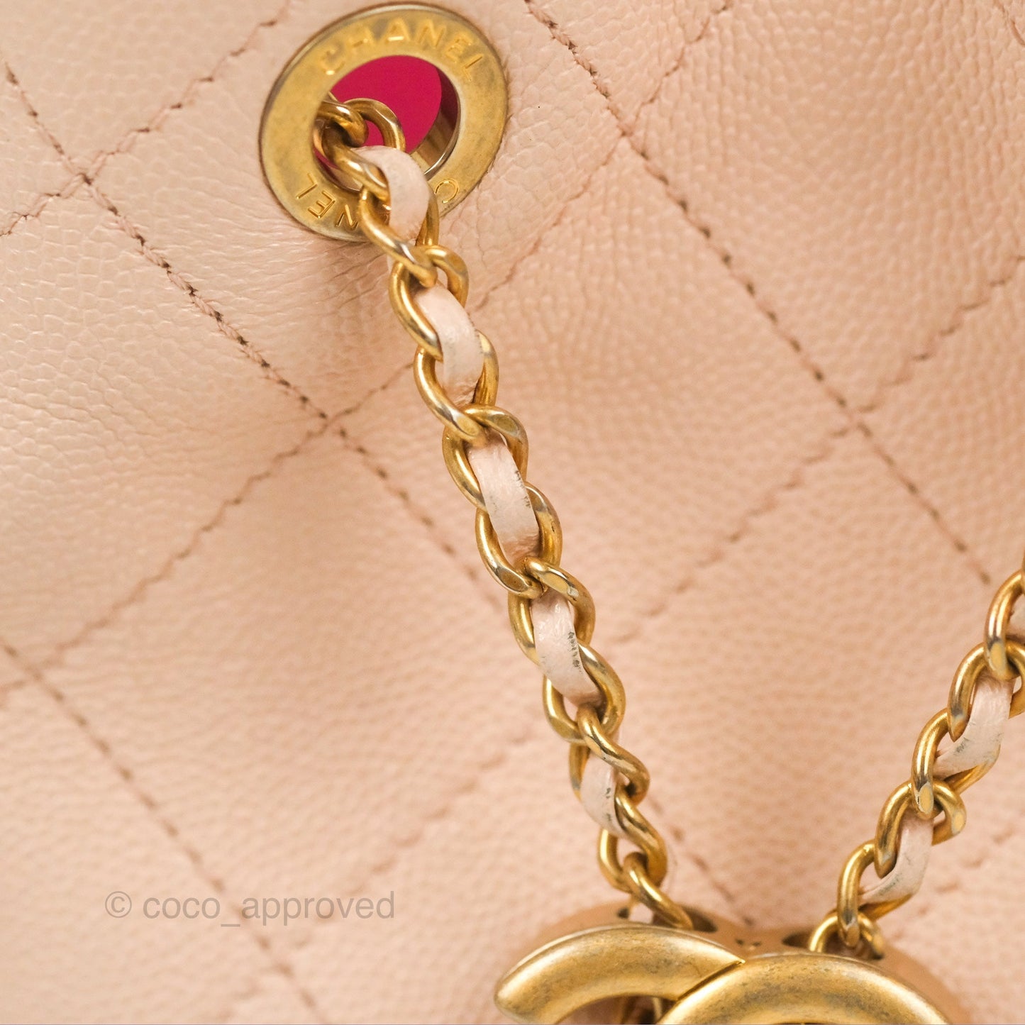 Chanel Quilted Top Handle Drawstring Bucket Bag Pink Caviar Aged Gold Hardware