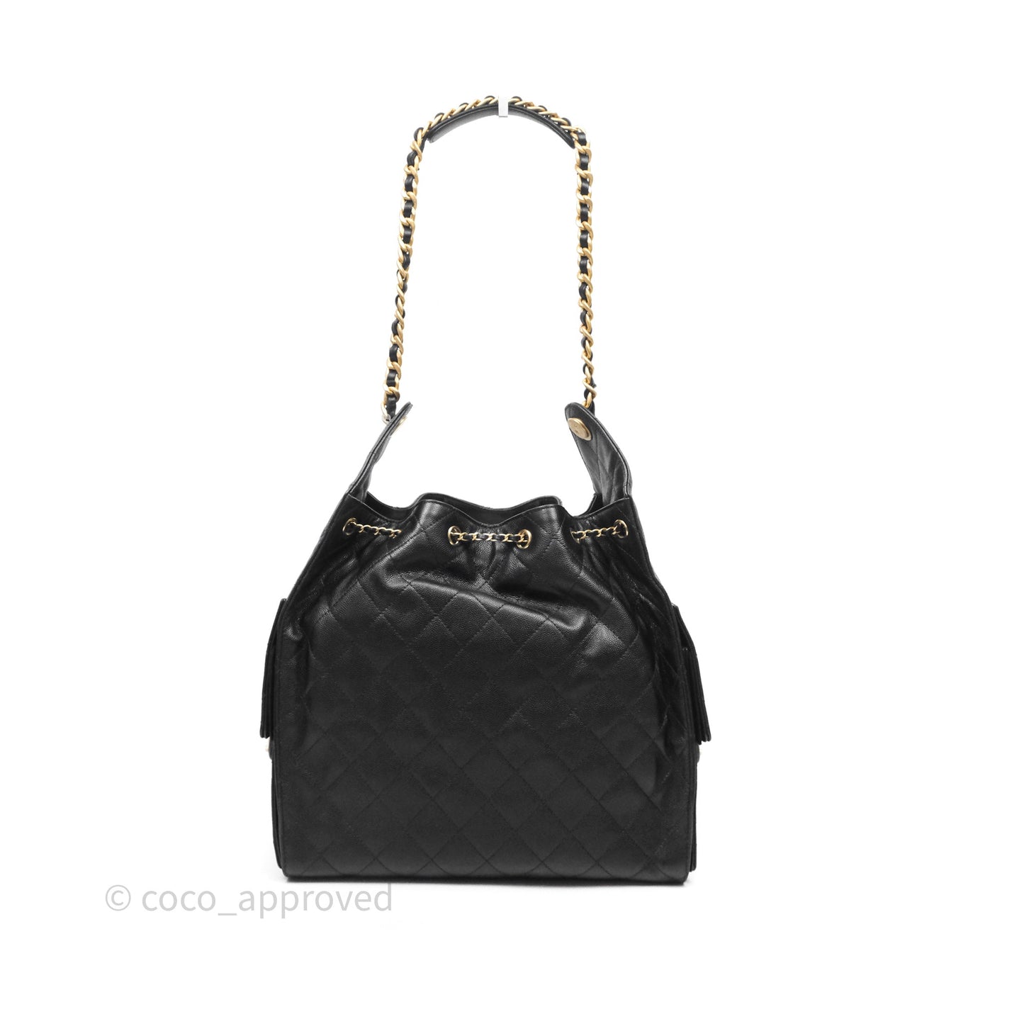 Chanel 25 Medium Black Caviar Aged Gold Hardware