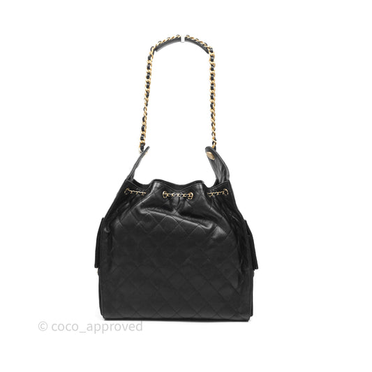 Chanel 25 Medium Black Caviar Aged Gold Hardware