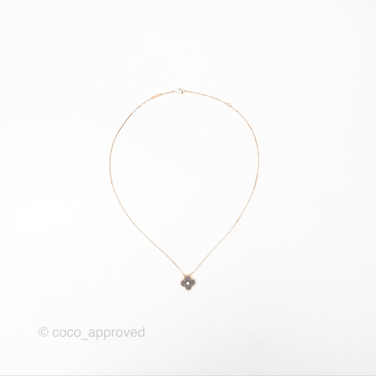 Van Cleef & Arpels Vintage Alhambra Holiday Pendant Obdisian Diamond Rose Gold