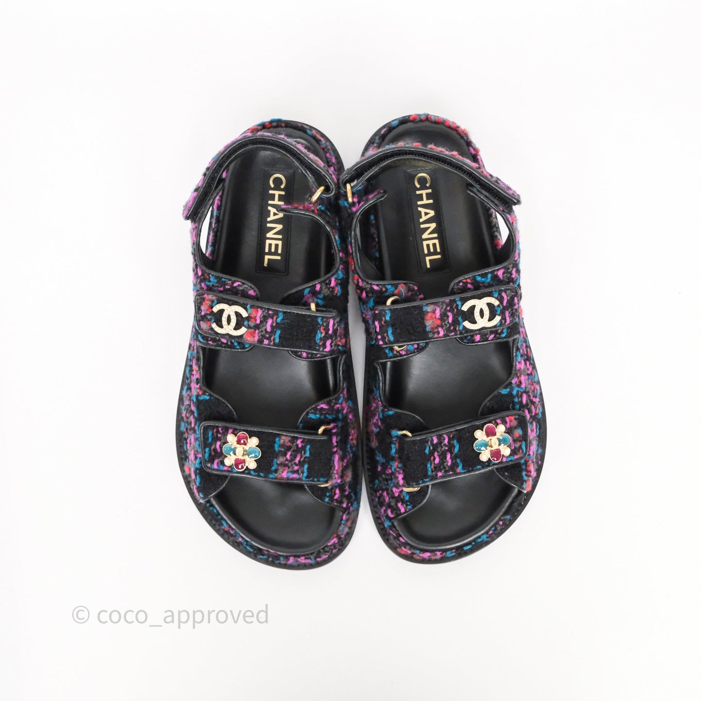 Chanel Dad Sandals Black/ Purple Tweed Size 38