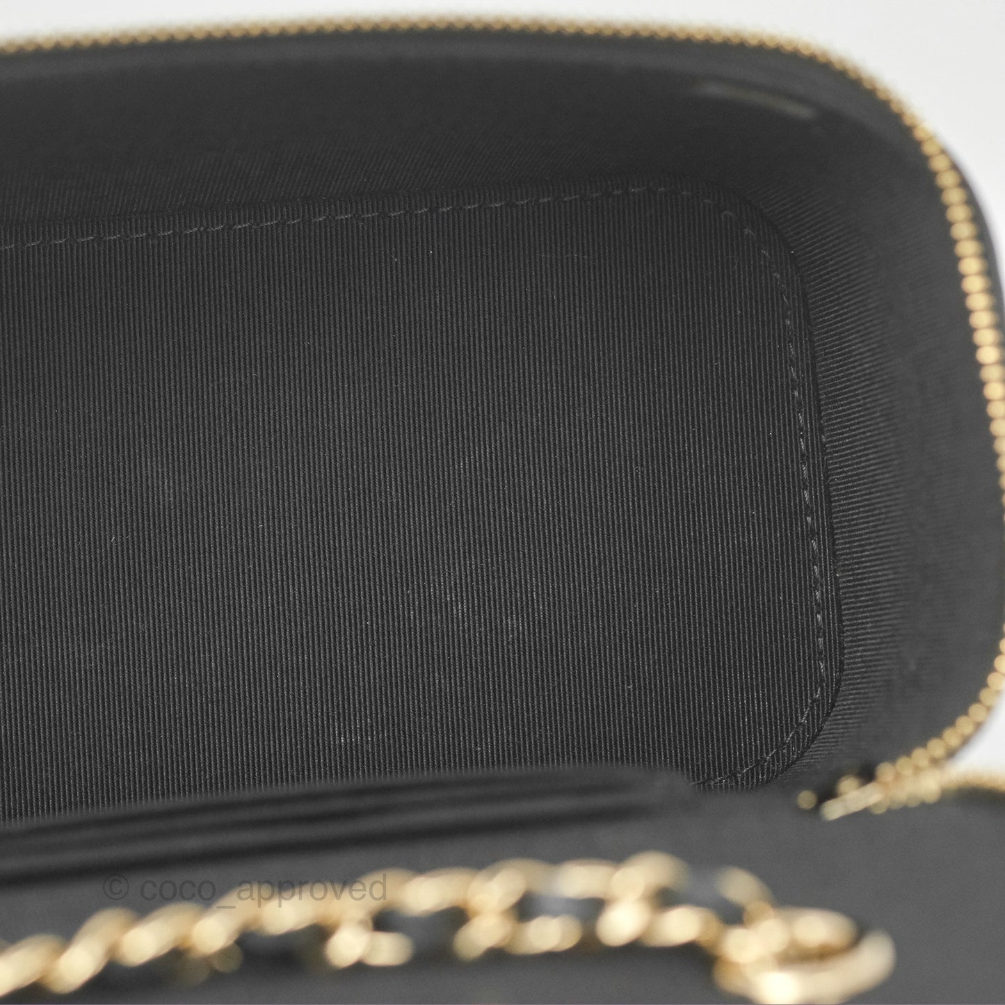 Chanel Vanity Rectangular Camellia Embossed Black Lambskin Gold Hardware 21S
