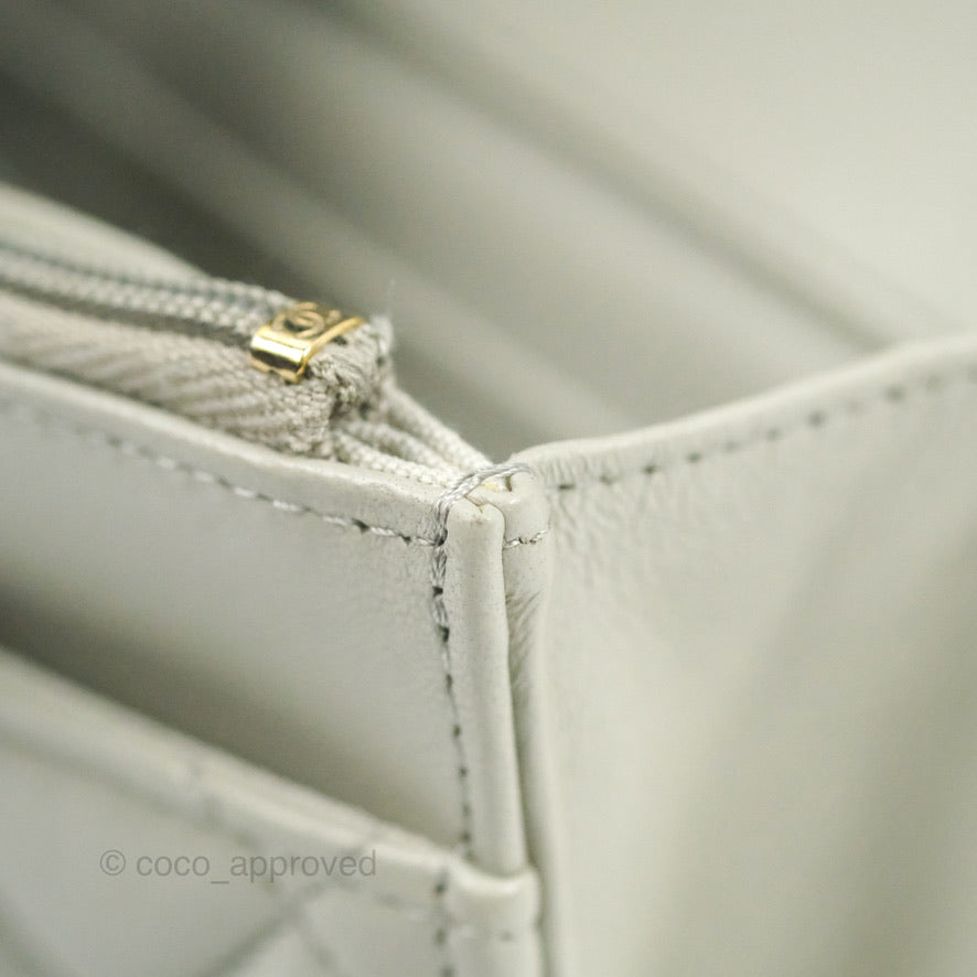 Chanel Quilted Classic Wallet on Chain WOC Light Grey Lambskin Gold Hardware