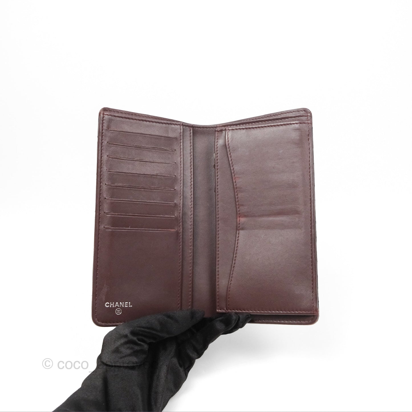 Chanel Classic Quilted Long Wallet Black Lambskin Silver Hardware