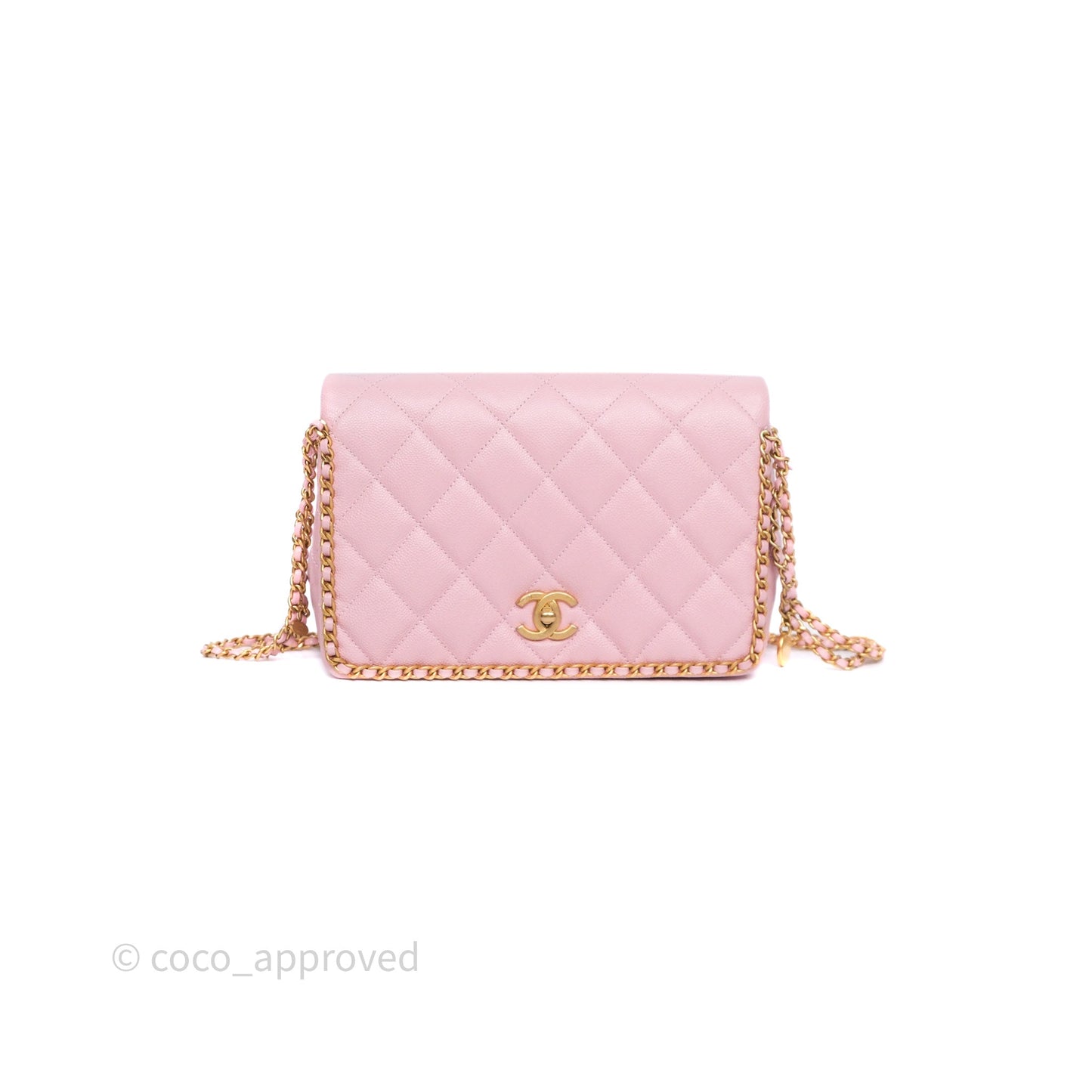 Chanel Chain Around Flap Bag Pink Caviar Aged Gold Hardware 22B