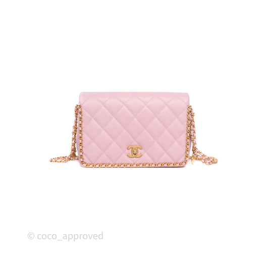 Chanel Chain Around Flap Bag Pink Caviar Aged Gold Hardware 22B